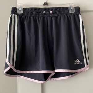Black athletic shorts w/ white and pick stripes M